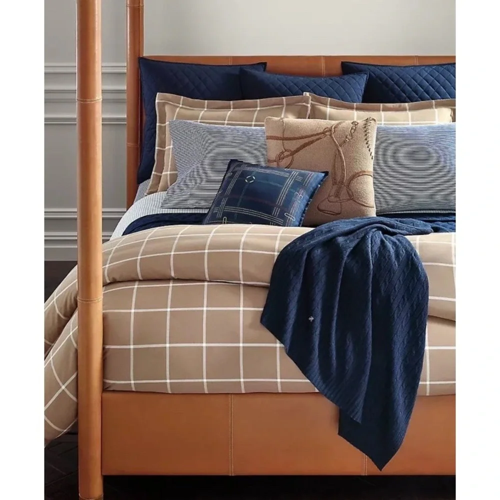 Ralph Lauren Full Queen Modern Equestrian Windowpane‎ Duvet Cover $500